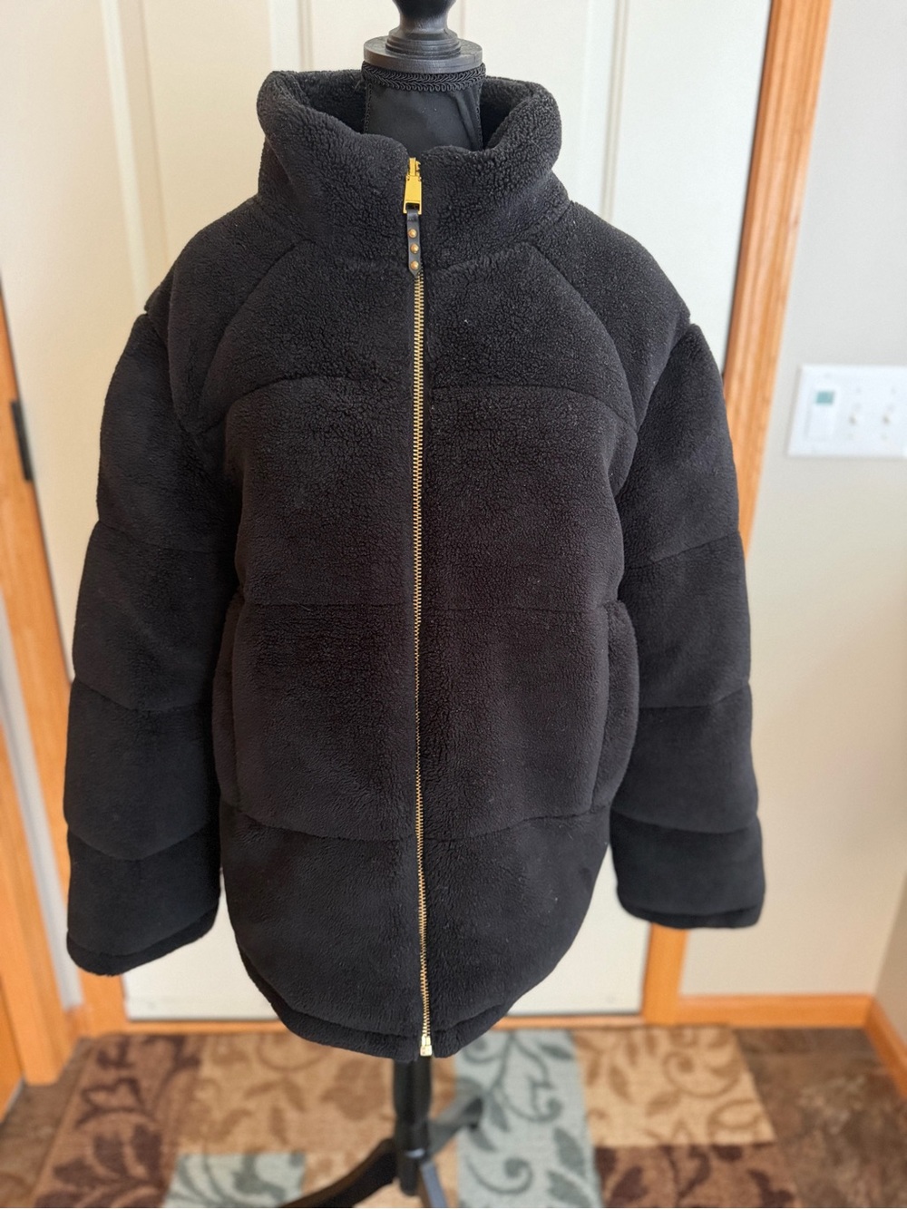 New Rebecca Minkoff black quilted Teddy fleece puffer jacket coat. Size XL